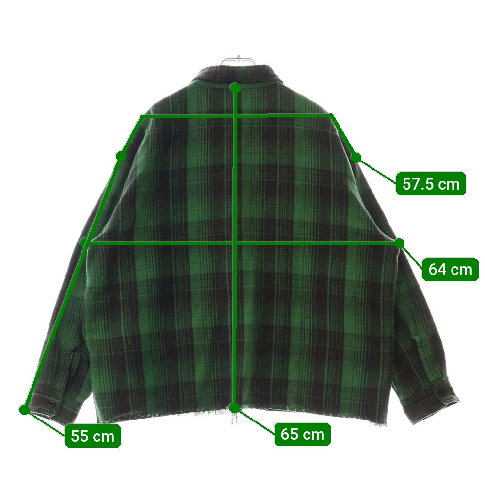 SAINT MICHAEL(セントマイケル) 24SS FRNL CHECK SHIRT カットオフ加工 フランネルシャツ グリーン SM-YS8-0000-024