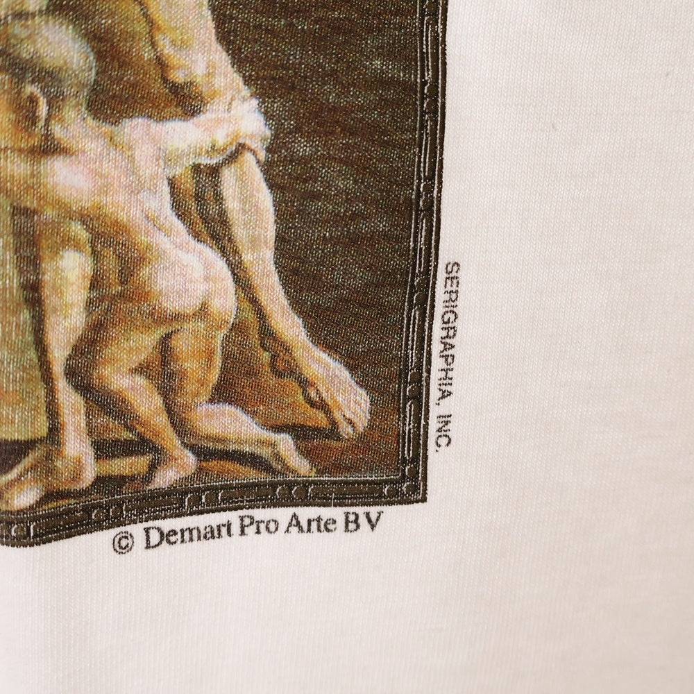 VINTAGE(ヴィンテージ) 90-00S Salvador Dali 新人類の誕生を見つめる地政学の子供 アートプリント 半袖Tシャツ ホワイト