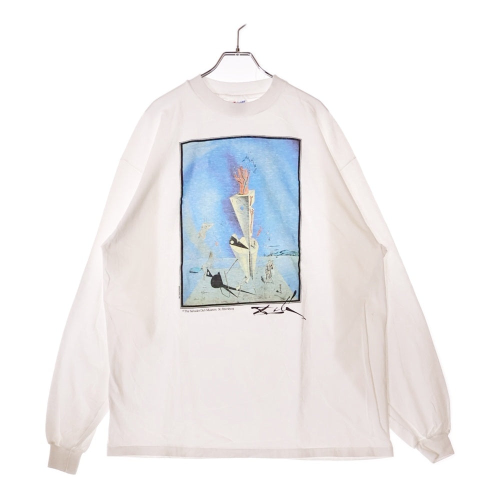 VINTAGE(ヴィンテージ) 90-00S Salvador Dali 器官と手 アートプリント ロングスリーブ 長袖Tシャツ ホワイト