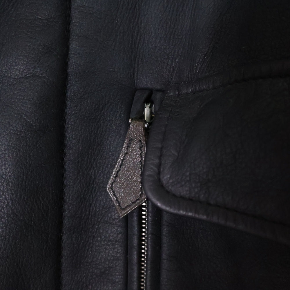 HERMES(エルメス) M-65 TYPE スタンドカラー カウレザー ジャケット ハーフコート ブラック