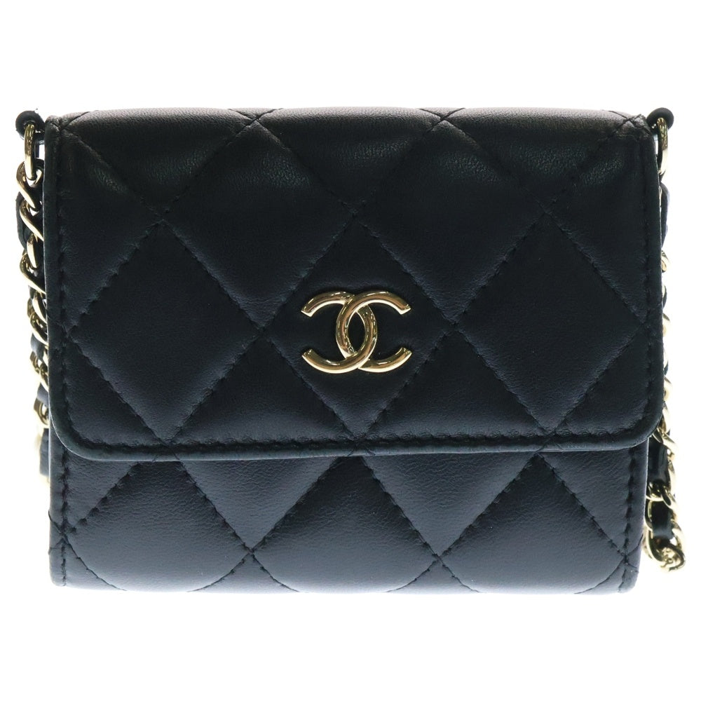 CHANEL(シャネル) ミニマトラッセ パールチェーン ショルダー ウォレットバッグ ブラック AP2583