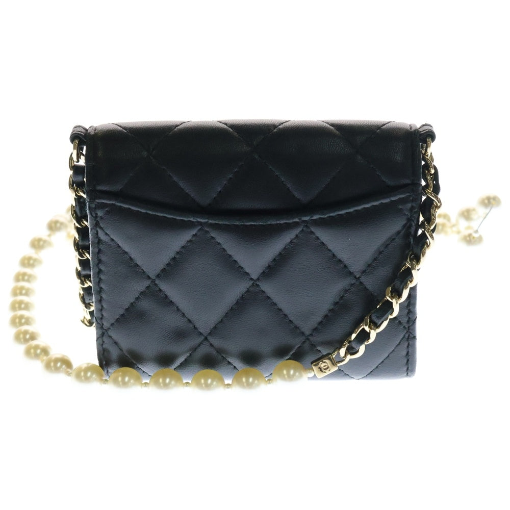 CHANEL(シャネル) ミニマトラッセ パールチェーン ショルダー ウォレットバッグ ブラック AP2583