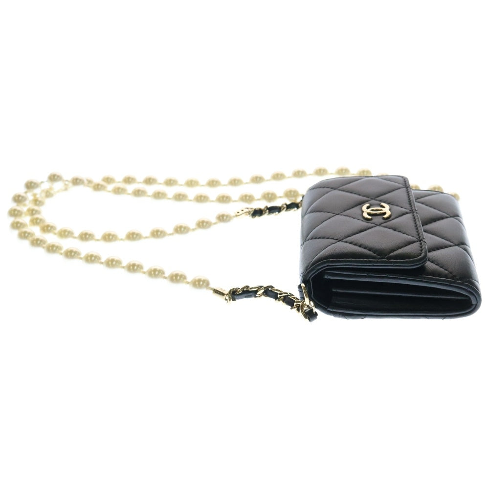 CHANEL(シャネル) ミニマトラッセ パールチェーン ショルダー ウォレットバッグ ブラック AP2583