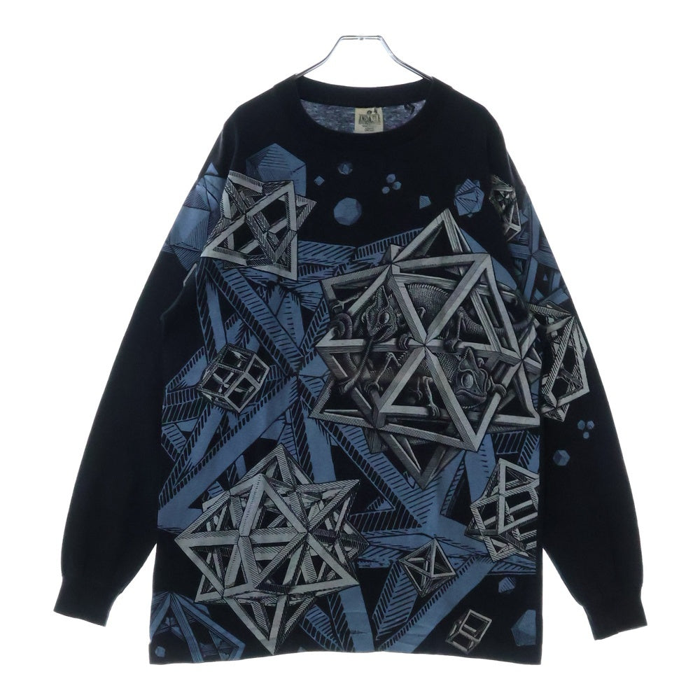 VINTAGE(ヴィンテージ) 90S M.C. Escher OVP L/S エッシャー カメレオン オーバープリント ロングスリーブ 長袖Tシャツ ブラック