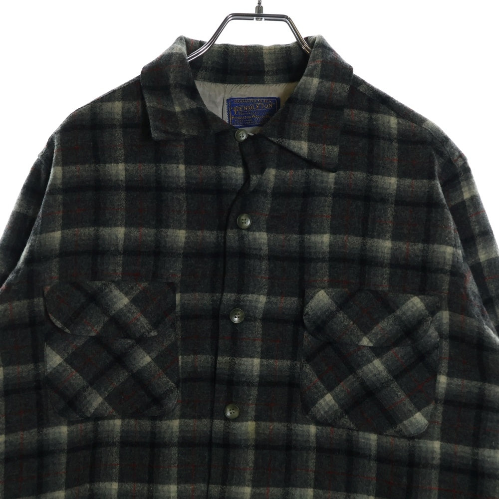 PENDLETON(ペンドルトン) 50S VINTAGE タータンチェック オープンカラー ウールシャツ グレー
