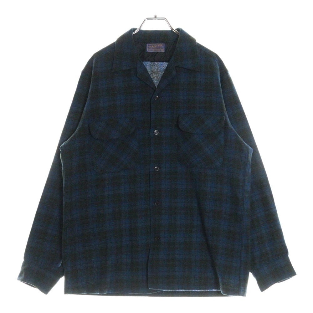 PENDLETON(ペンドルトン) 50S VINTAGE タータンチェック オープンカラー ウールシャツ ブルー