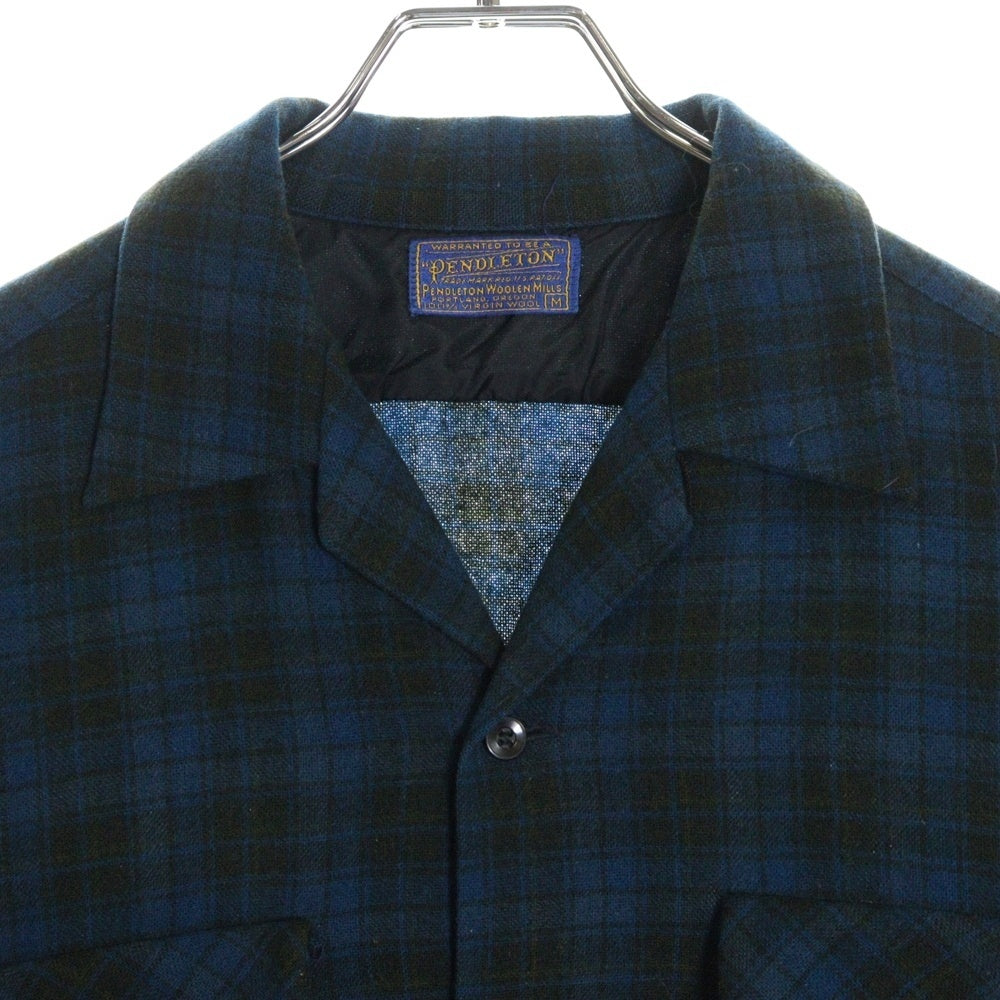 PENDLETON(ペンドルトン) 50S VINTAGE タータンチェック オープンカラー ウールシャツ ブルー