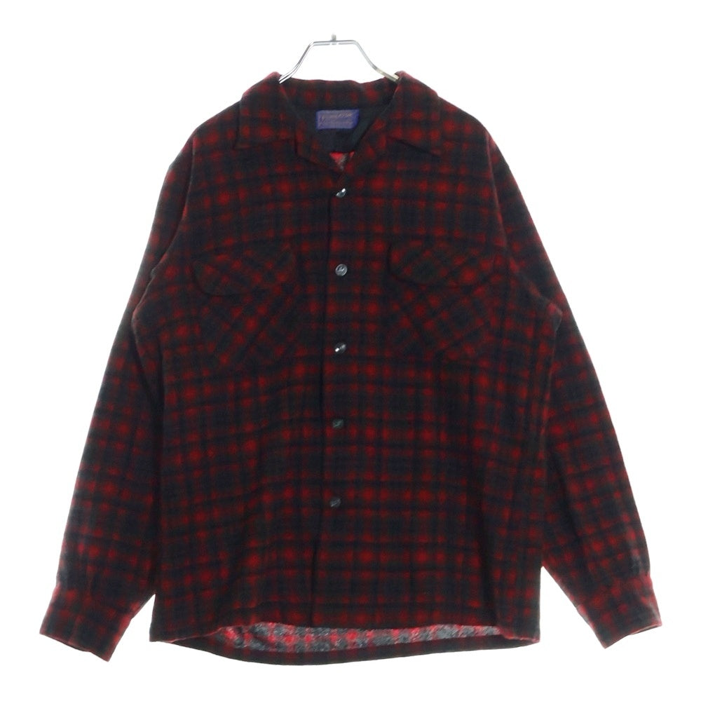 PENDLETON(ペンドルトン) 50S VINTAGE オンブレチェック ロングスリーブ オープンカラー ウールシャツ レッド