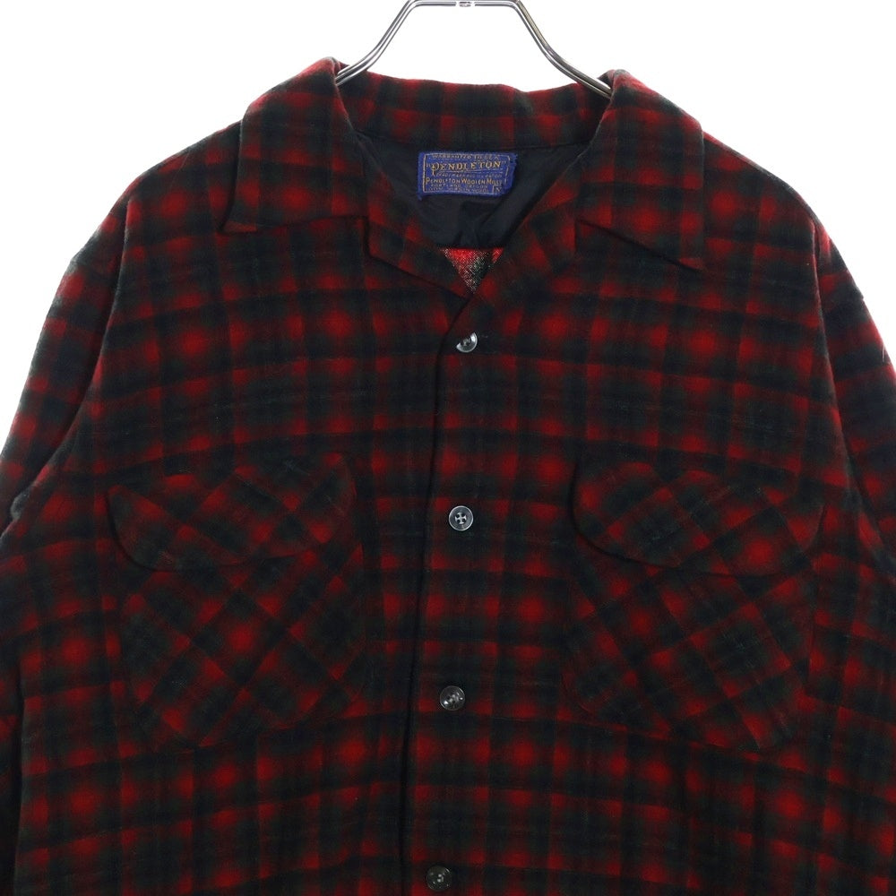 PENDLETON(ペンドルトン) 50S VINTAGE オンブレチェック ロングスリーブ オープンカラー ウールシャツ レッド
