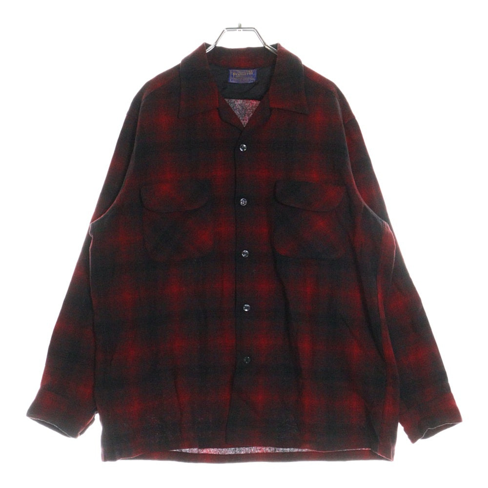 PENDLETON(ペンドルトン) 50S VINTAGE オンブレチェック ロングスリーブ オープンカラー ウールシャツ レッド