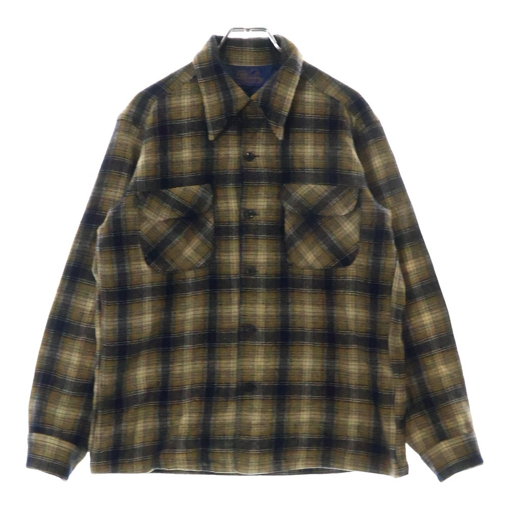 PENDLETON(ペンドルトン) 70S VINTAGE タータンチェック ロングスリーブ オープンカラー ウールシャツ イエロー