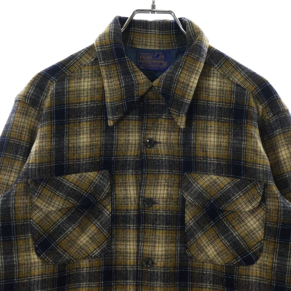 PENDLETON(ペンドルトン) 70S VINTAGE タータンチェック ロングスリーブ オープンカラー ウールシャツ イエロー