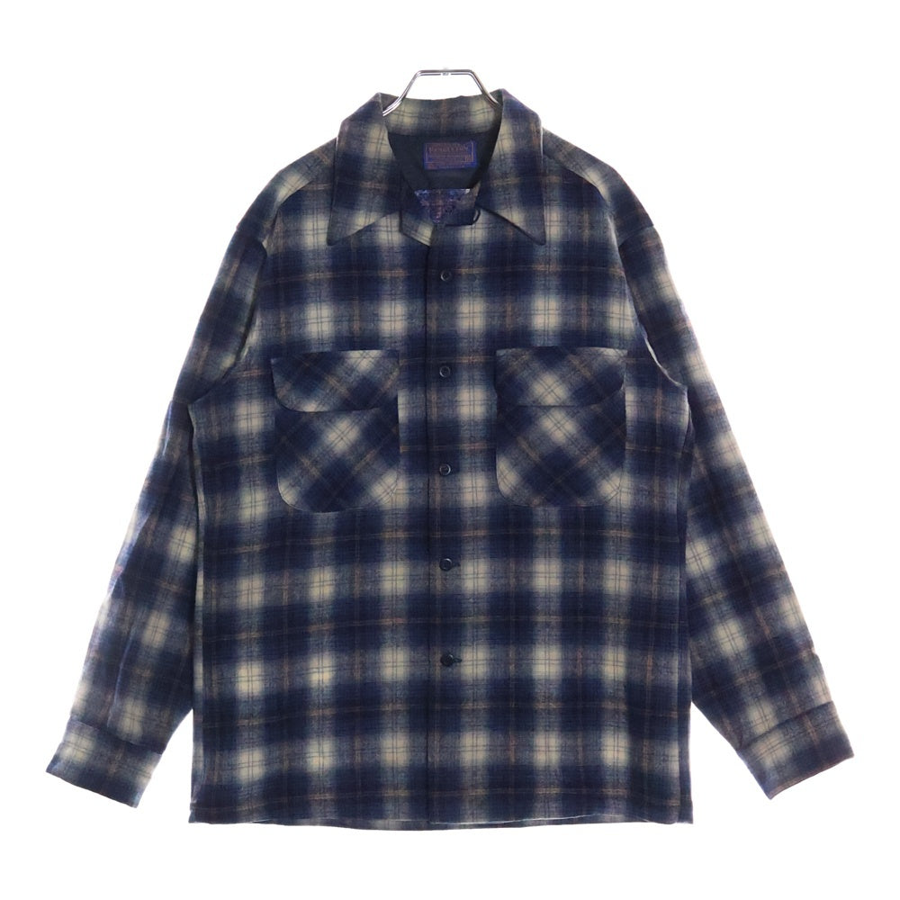 PENDLETON(ペンドルトン) 70S VINTAGE タータンチェック オープンカラー ウールシャツ ブルー