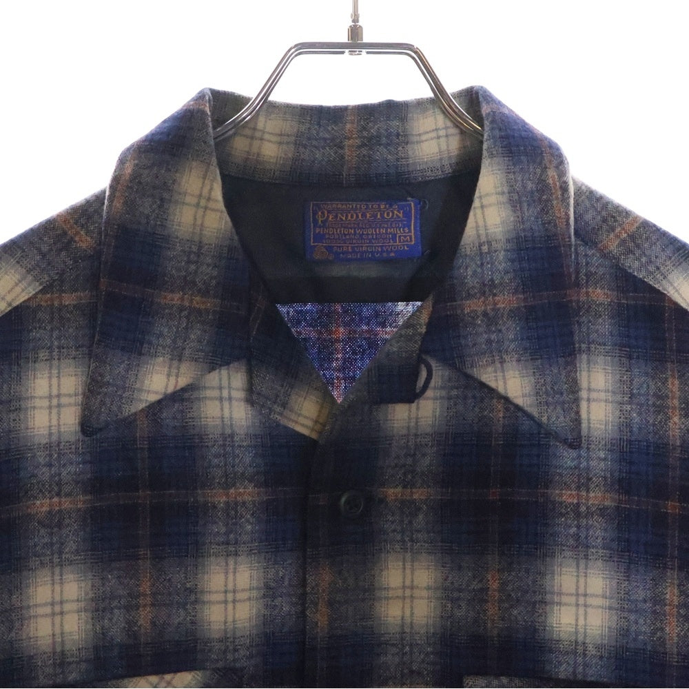 PENDLETON(ペンドルトン) 70S VINTAGE タータンチェック オープンカラー ウールシャツ ブルー
