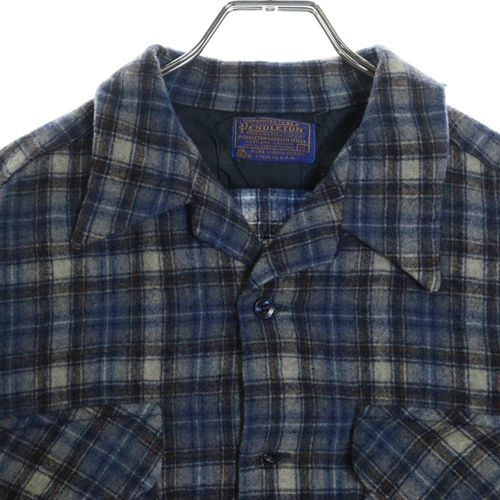 PENDLETON(ペンドルトン) 70S VINTAGE タータンチェック オープンカラー ウールシャツ ブルー