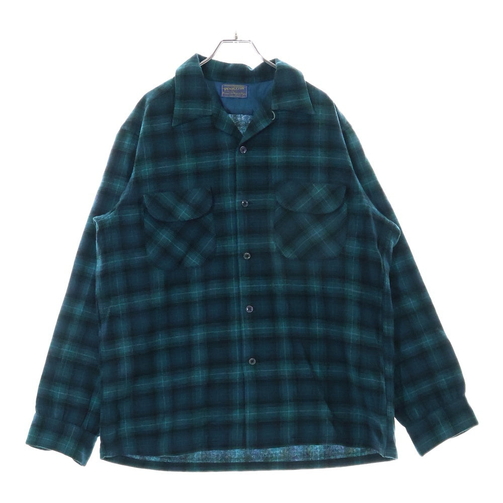 PENDLETON(ペンドルトン) 50S VINTAGE タータンチェック オープンカラー ウールシャツ ブルー