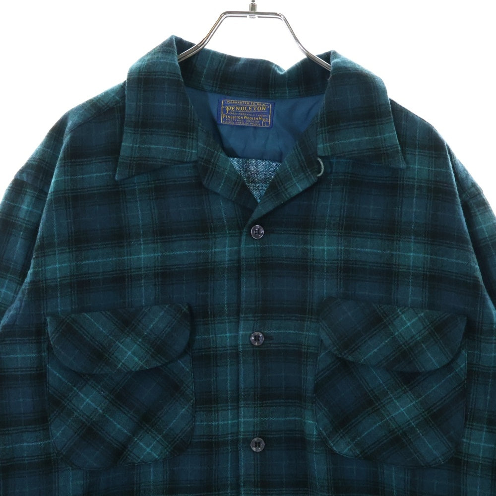 PENDLETON(ペンドルトン) 50S VINTAGE タータンチェック オープンカラー ウールシャツ ブルー