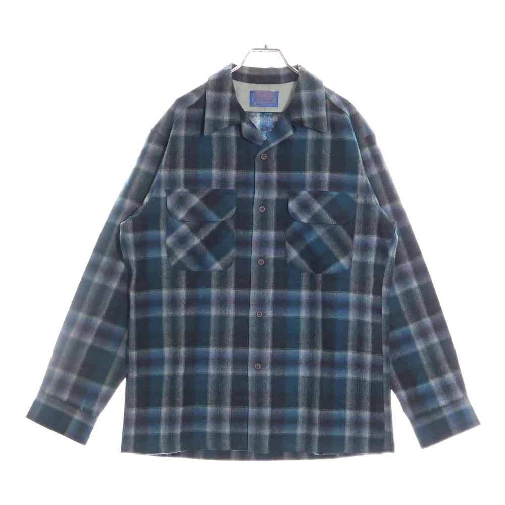 PENDLETON(ペンドルトン) 70S VINTAGE タータンチェック オープンカラー ウールシャツ ブルー