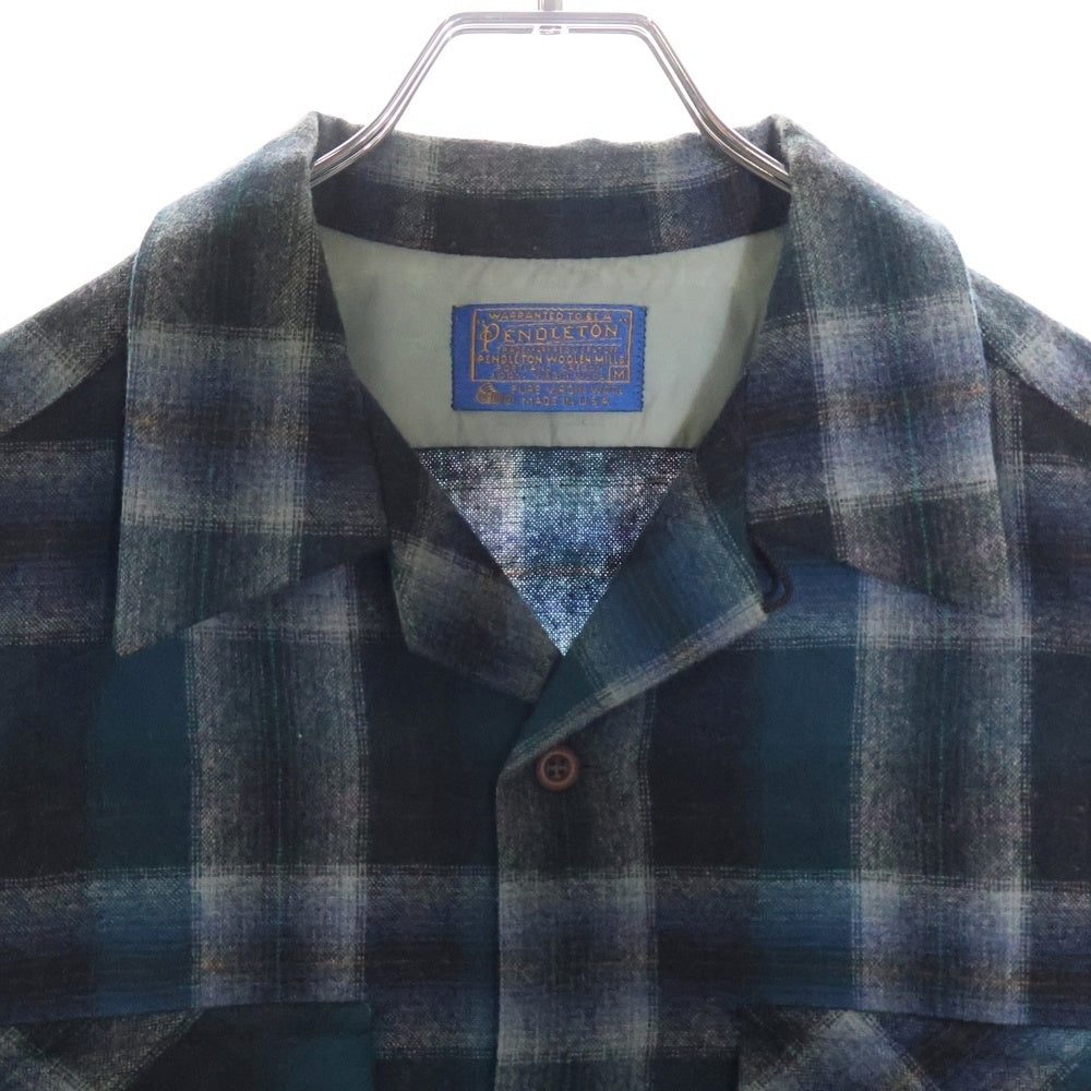 PENDLETON(ペンドルトン) 70S VINTAGE タータンチェック オープンカラー ウールシャツ ブルー