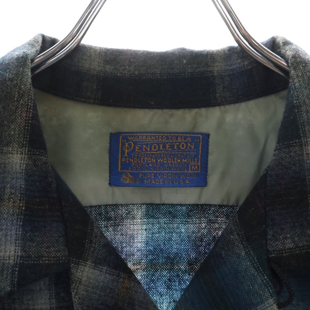 PENDLETON(ペンドルトン) 70S VINTAGE タータンチェック オープンカラー ウールシャツ ブルー