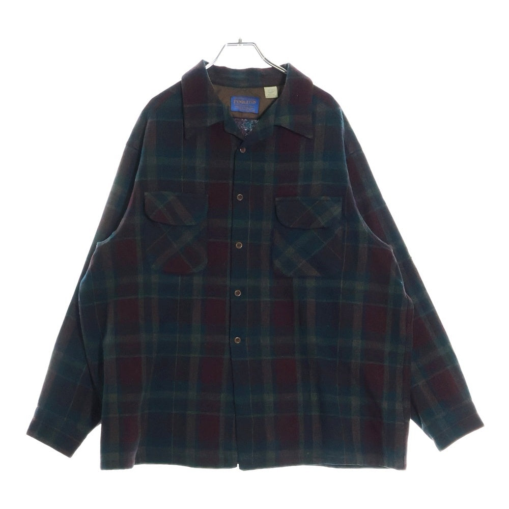 PENDLETON(ペンドルトン) 90S VINTAGE タータンチェック オープンカラー ウールシャツ グリーン