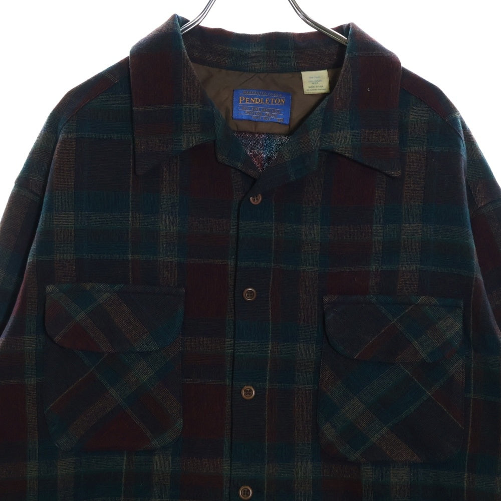 PENDLETON(ペンドルトン) 90S VINTAGE タータンチェック オープンカラー ウールシャツ グリーン