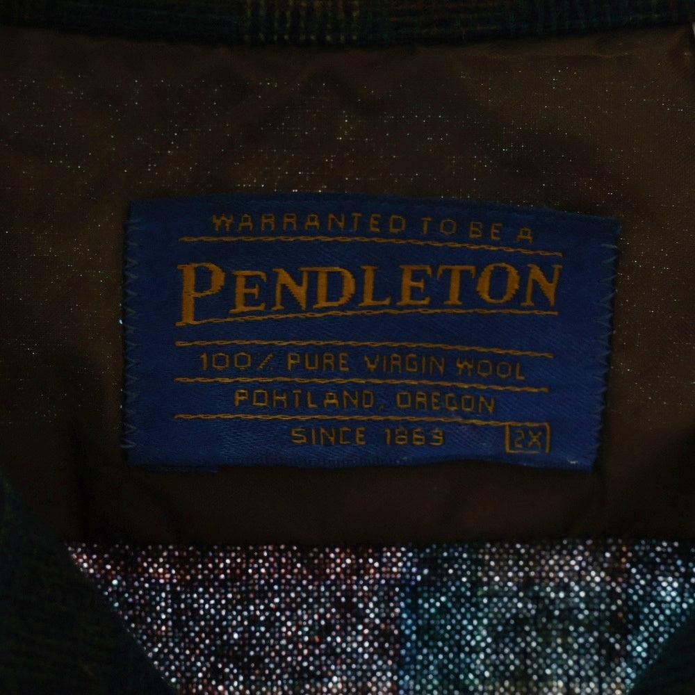 PENDLETON(ペンドルトン) 90S VINTAGE タータンチェック オープンカラー ウールシャツ グリーン