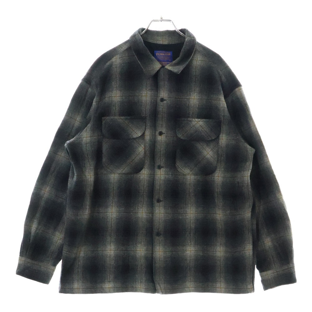 PENDLETON(ペンドルトン) 90S VINTAGE タータンチェック オープンカラー ウールシャツ グレー