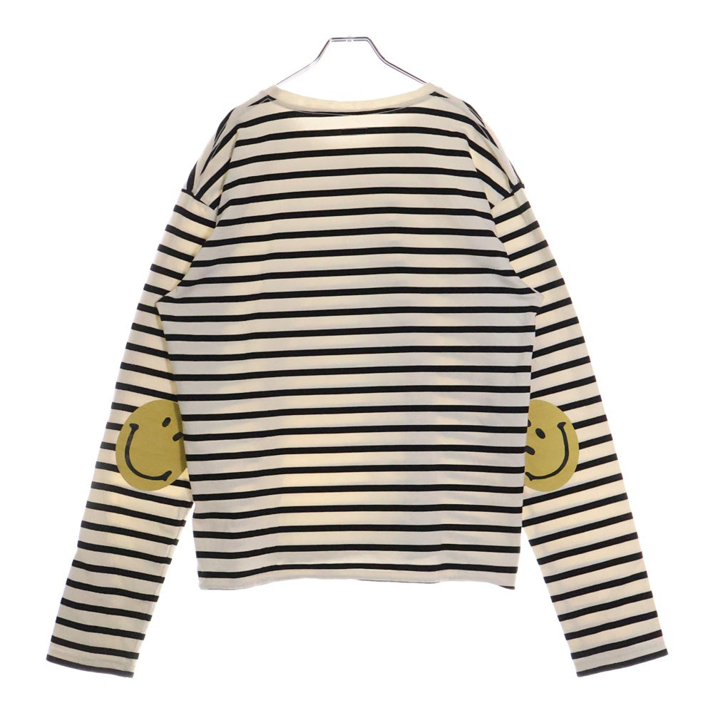 KAPITAL(キャピタル) Smiley Patch T- Shirt エルボースマイルパッチ ボーダー ロングスリーブ 長袖tシャツ ホワイト EK-904
