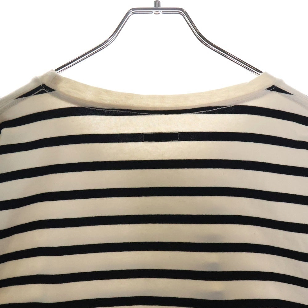 KAPITAL(キャピタル) Smiley Patch T- Shirt エルボースマイルパッチ ボーダー ロングスリーブ 長袖tシャツ ホワイト EK-904