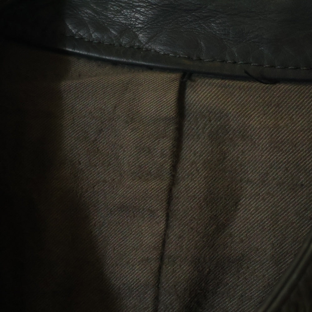 Maison Martin Margiela(メゾンマルタンマルジェラ) 01AW Archive 本人期 ダメージ加工 ビニールタグ 八の字 レザーライダースジャケット ダークグリーン