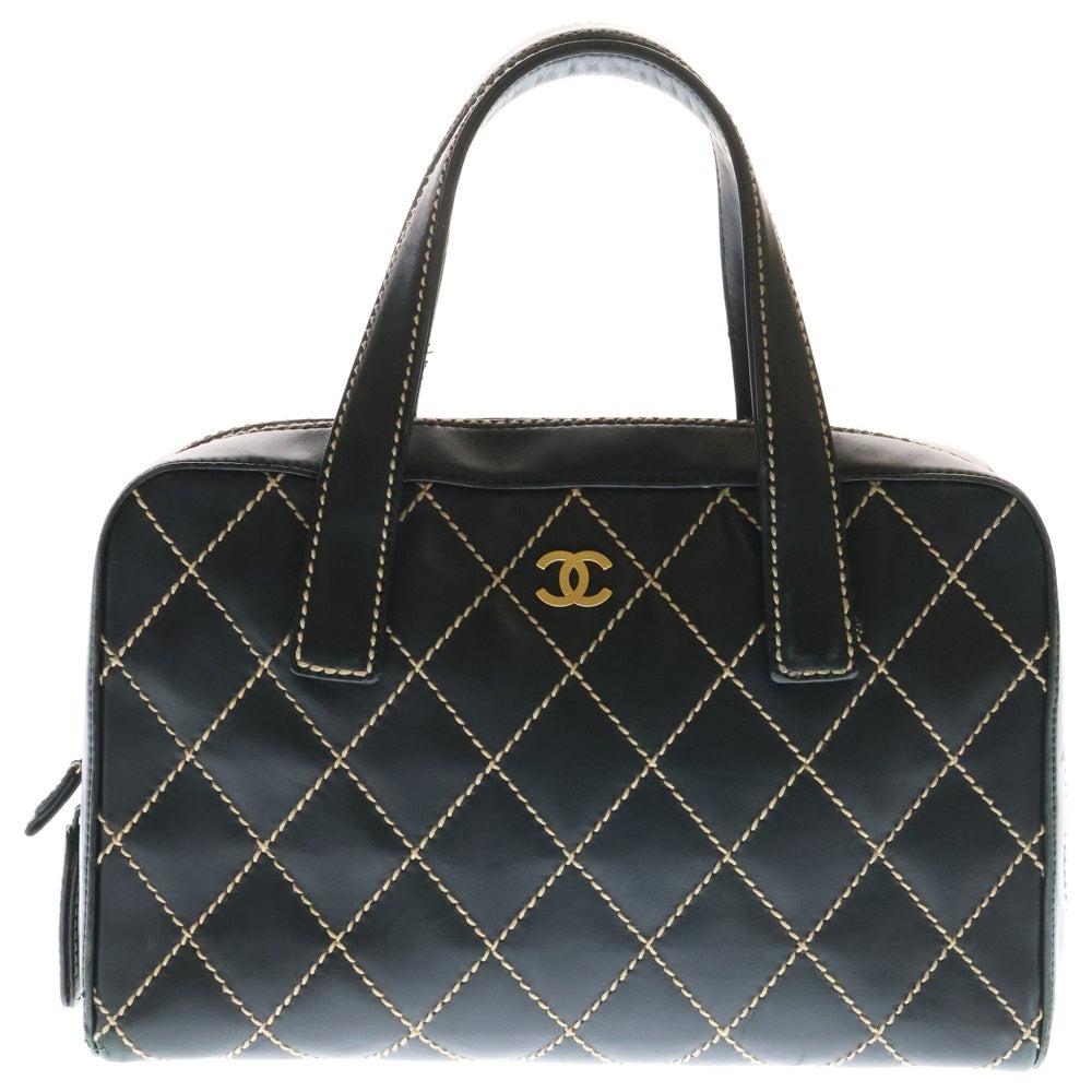 CHANEL(シャネル) VINTAGE ワイルドステッチボストン ミニ バッグ ハンドバッグ ヴィンテージ ブラック 8番台