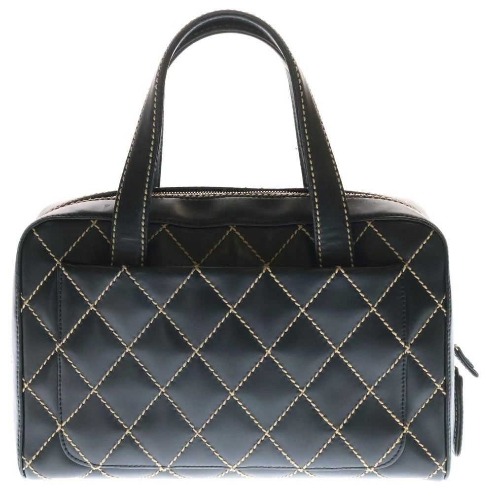 CHANEL(シャネル) VINTAGE ワイルドステッチボストン ミニ バッグ ハンドバッグ ヴィンテージ ブラック 8番台