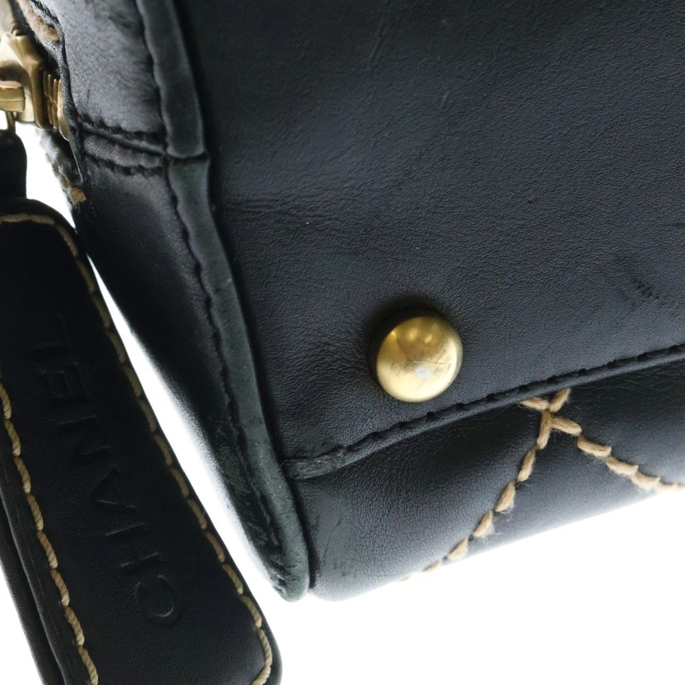 CHANEL(シャネル) VINTAGE ワイルドステッチボストン ミニ バッグ ハンドバッグ ヴィンテージ ブラック 8番台
