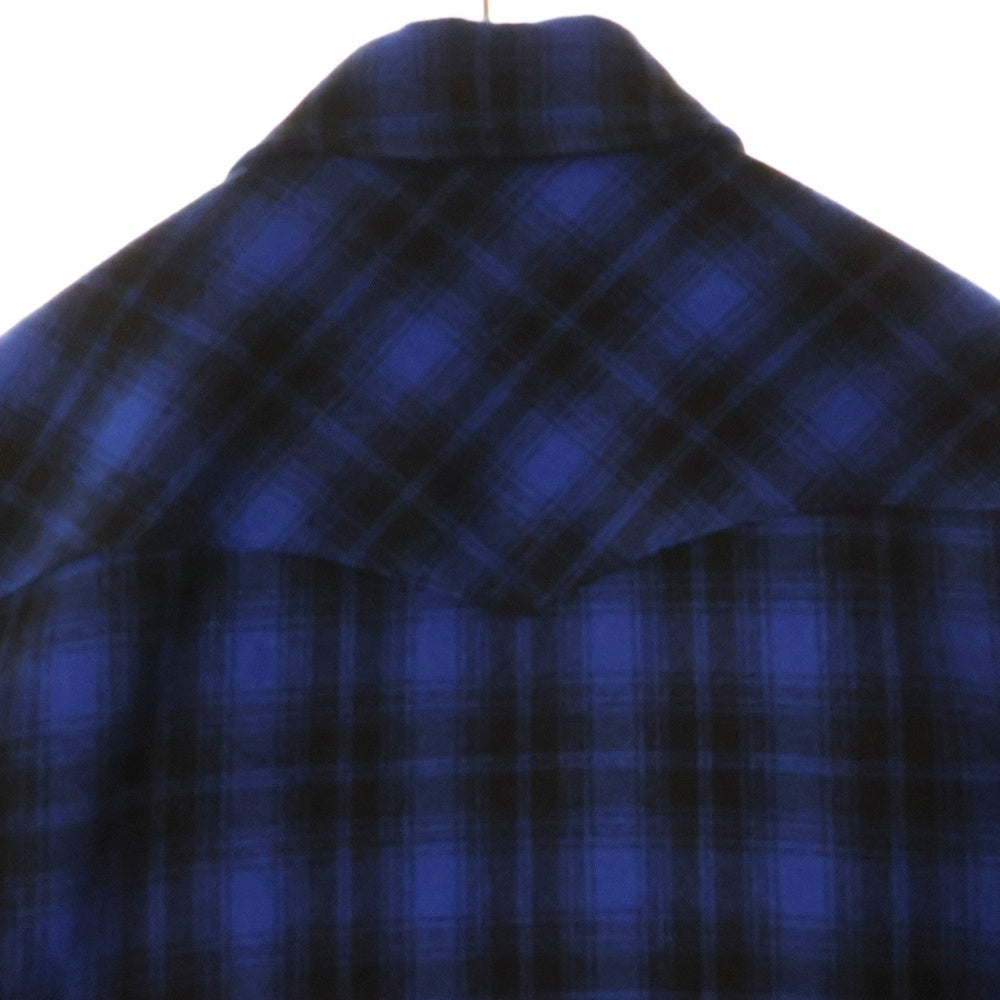 CELINE(セリーヌ) 22AW フードロゴ 長袖パディッドチェックシャツ ブルー/ブラック 2W410994R