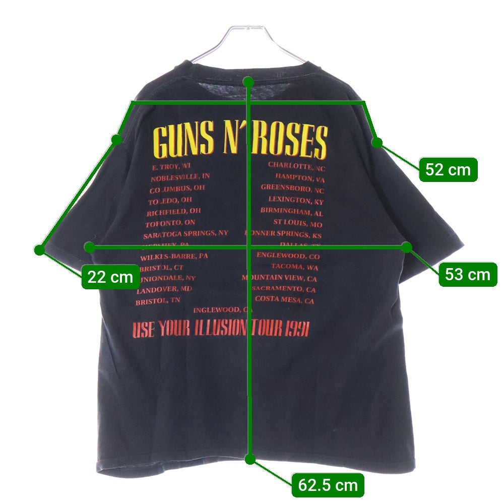VINTAGE(ヴィンテージ) 90S Guns N' Roses 1991 Tour ガンズアンドローゼズ 両面プリント 半袖Tシャツ ブラック
