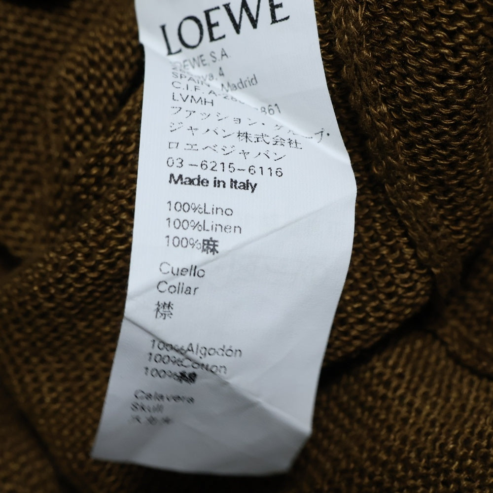LOEWE(ロエベ) スカルワッペン付き リネン ロングスリーブ ポロシャツ ブラウン