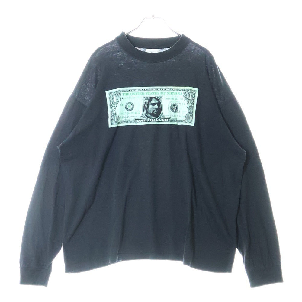 VINTAGE(ヴィンテージ) 90S NIRVANA KURT COBAIN ONE DOLLAR BOOTLEG カートコバーン ニルヴァーナ ブートレグ ドルデザイン ロングスリーブ 長袖Tシャツ ブラック