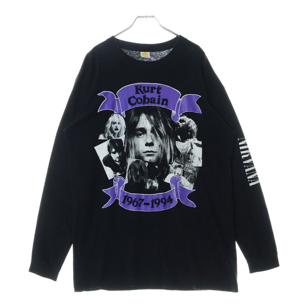 VINTAGE(ヴィンテージ) 90s NIRVANA Kurt Cobain & Courtney Love Memorial LS TEE ニルヴァーナ カートコバーン 袖 フロントプリント長袖Tシャツ カットソー ブラック