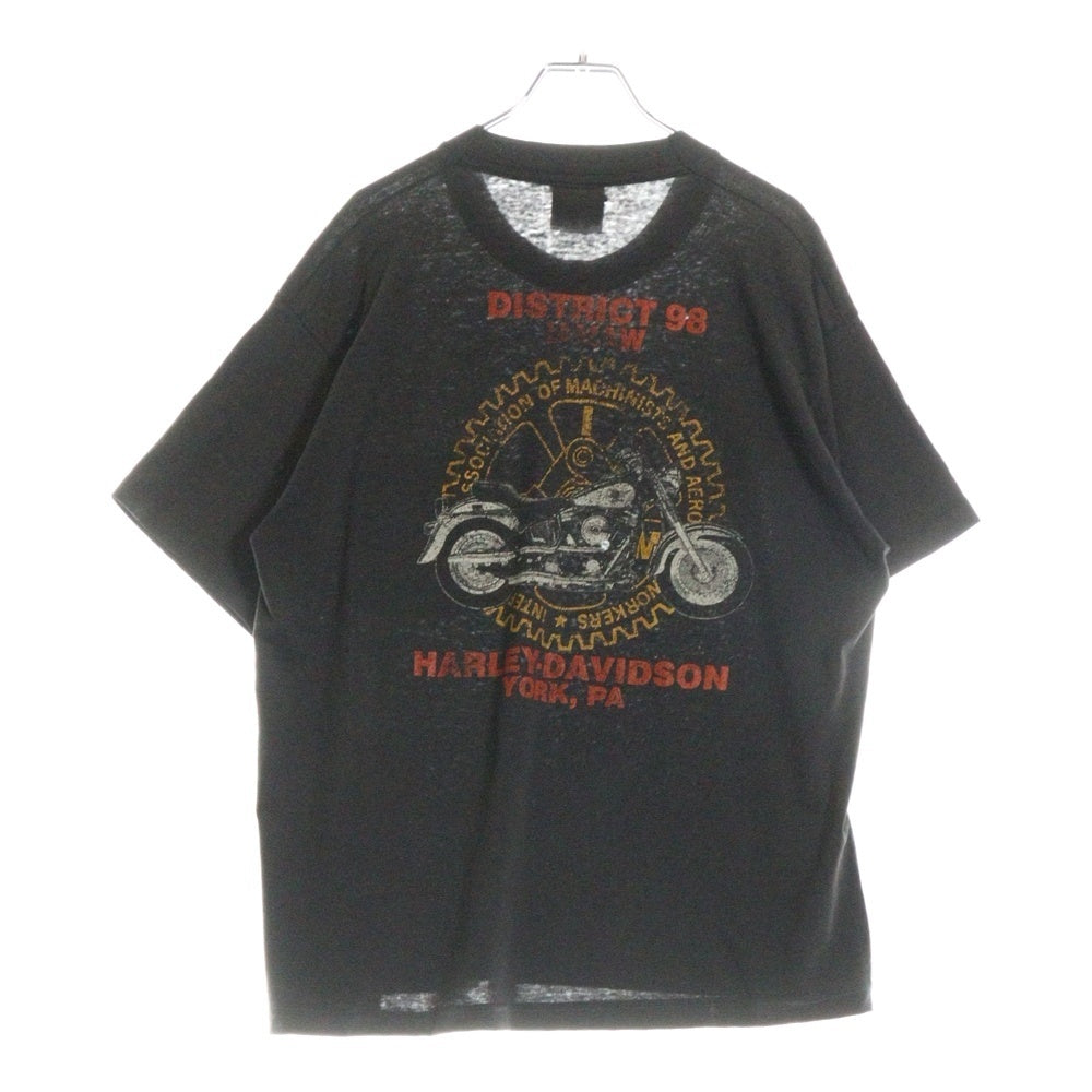 VINTAGE(ヴィンテージ) 90S Harley Davidson DISTRICT 98 IAMAW ハーレーダビッドソン 両面プリント 半袖Tシャツ ブラック
