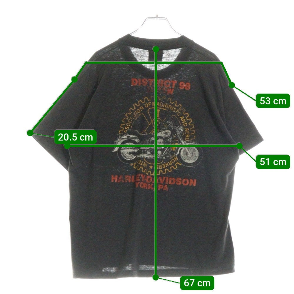VINTAGE(ヴィンテージ) 90S Harley Davidson DISTRICT 98 IAMAW ハーレーダビッドソン 両面プリント 半袖Tシャツ ブラック