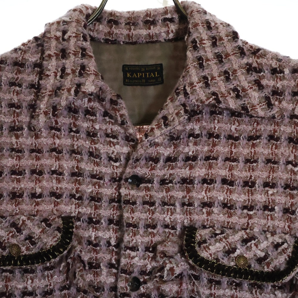 KAPITAL(キャピタル) fancy tweed board shirt ファンシー ツイード ボード 長袖シャツジャケット ピンク K2410LS092