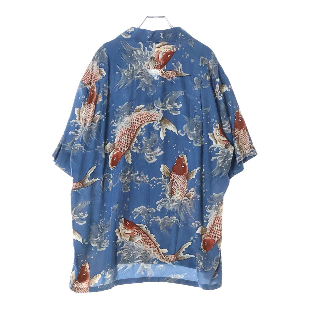 VINTAGE(ヴィンテージ) 90S 鯉の滝登り 総柄プリント アロハシャツ ブルー