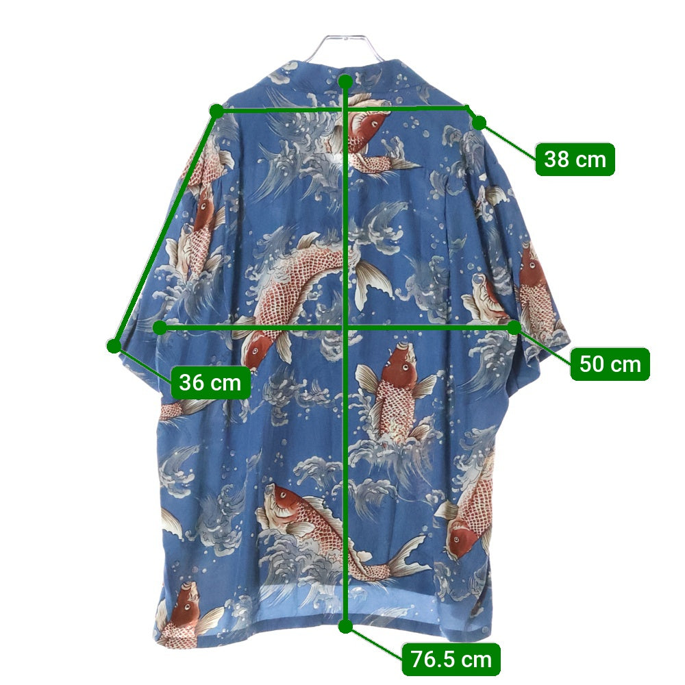 VINTAGE(ヴィンテージ) 90S 鯉の滝登り 総柄プリント アロハシャツ ブルー