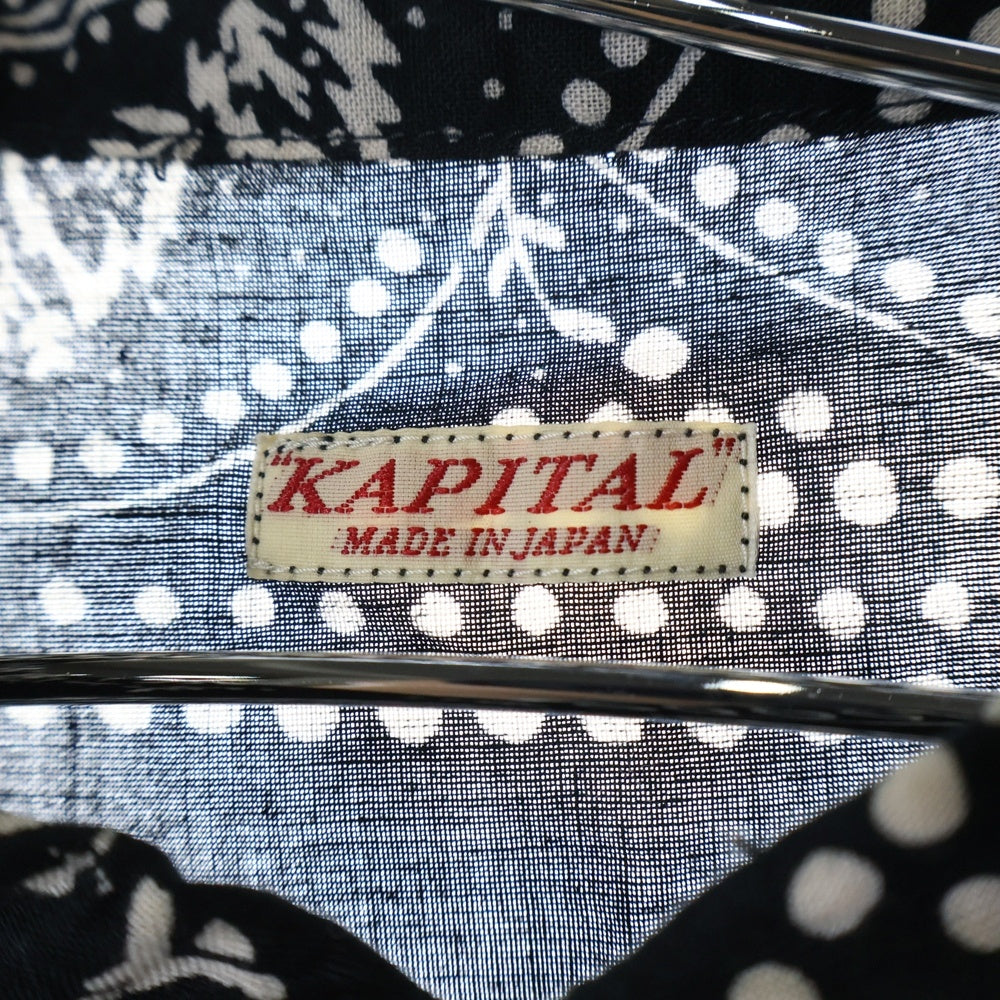 KAPITAL(キャピタル) K2504LS148 ガーゼ ラットブランドバンダナパッチワーク柄 ラグランシャツ 長袖シャツ ブラック
