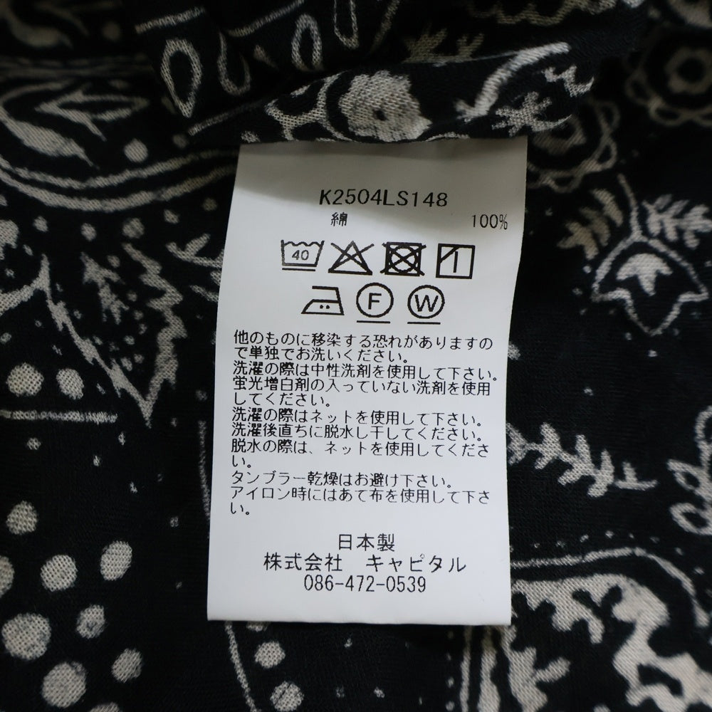 KAPITAL(キャピタル) K2504LS148 ガーゼ ラットブランドバンダナパッチワーク柄 ラグランシャツ 長袖シャツ ブラック