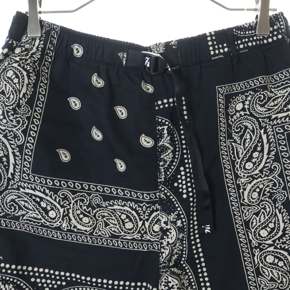 KAPITAL(キャピタル) コーマバーバリー ラットブランドバンダナパッチワーク柄 イージーショートパンツ ハーフパンツ ブラック K2504SP149