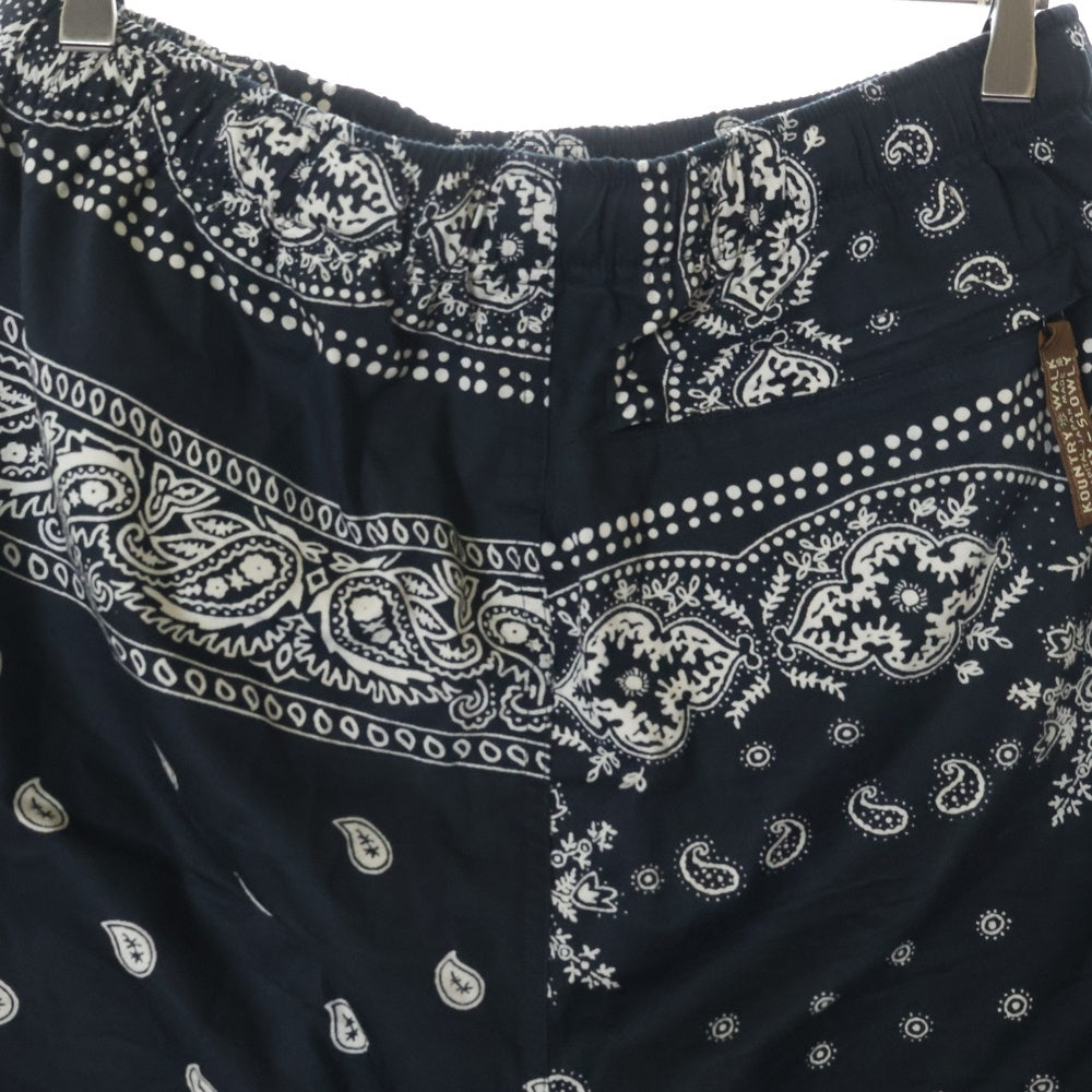 KAPITAL(キャピタル) コーマバーバリー ラットブランドバンダナパッチワーク柄 イージーショートパンツ ハーフパンツ ブラック K2504SP149