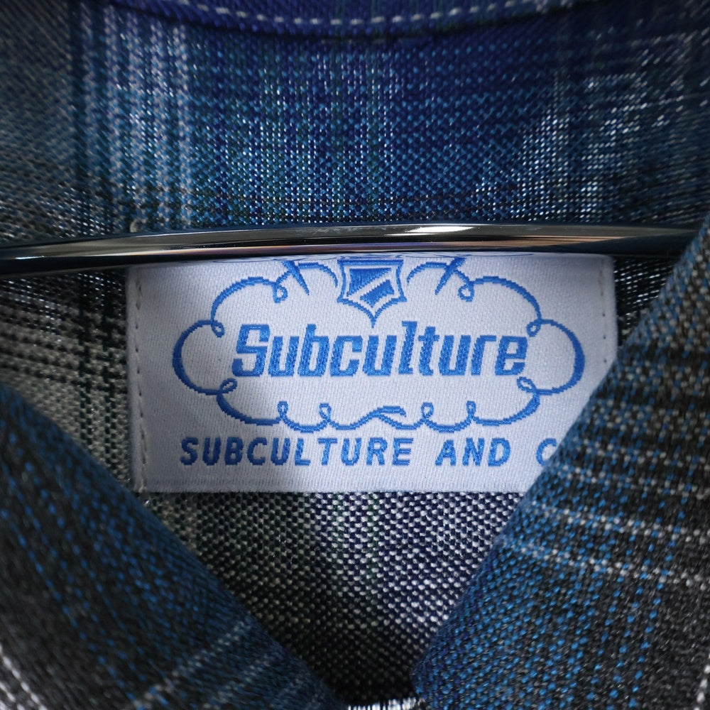 SUBCULTURE(サブカルチャー) SHADOW FADE RAYON SHIRT SCTP-S2503 オンブレ チェック 長袖シャツ ブルー