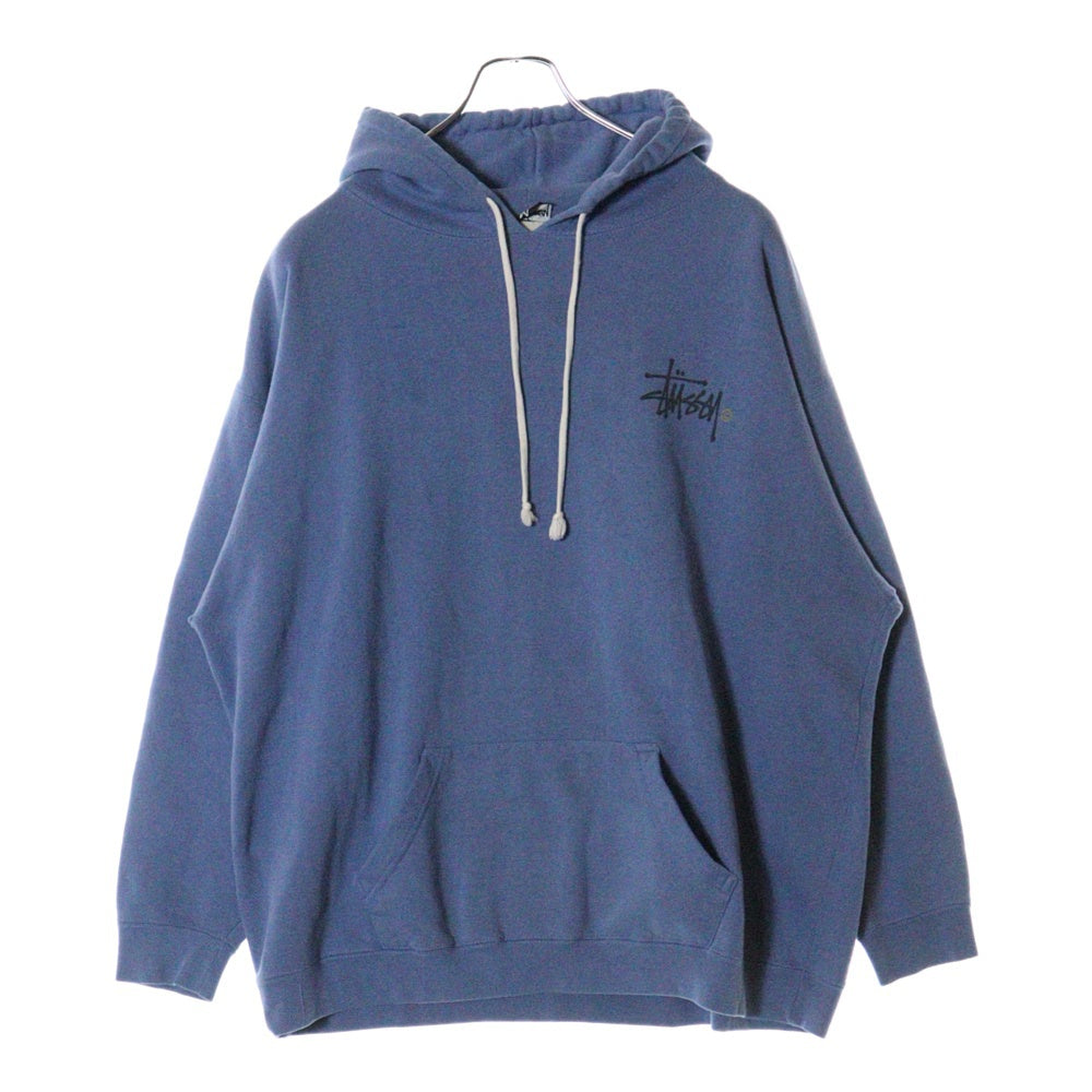 STUSSY(ステューシー) 80S OLD ストックロゴ 両面プリント プルオーバーパーカー ブルー
